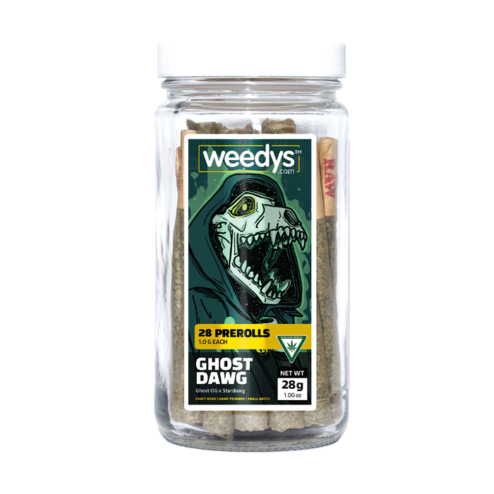 Weedys 28 Preroll Jar Ghost Dawg