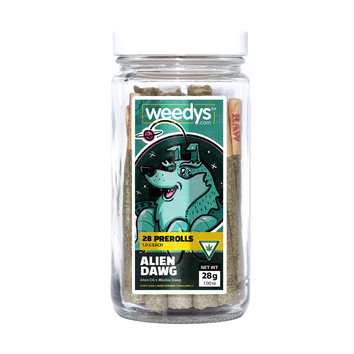 Weedys 28 Preroll Jar Alien Dawg